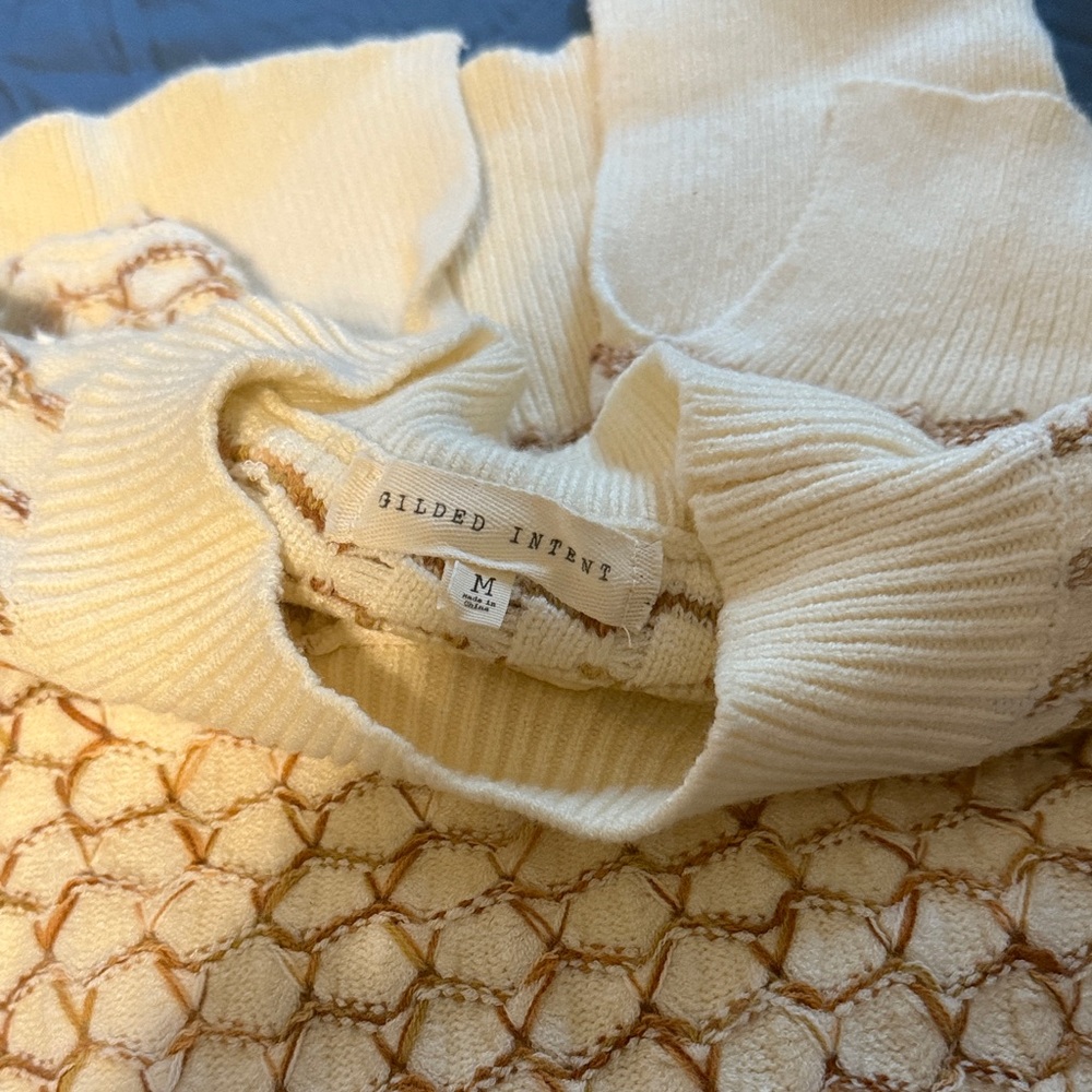 Gilded Intent Cream and Tan Cowl Neck Sweater